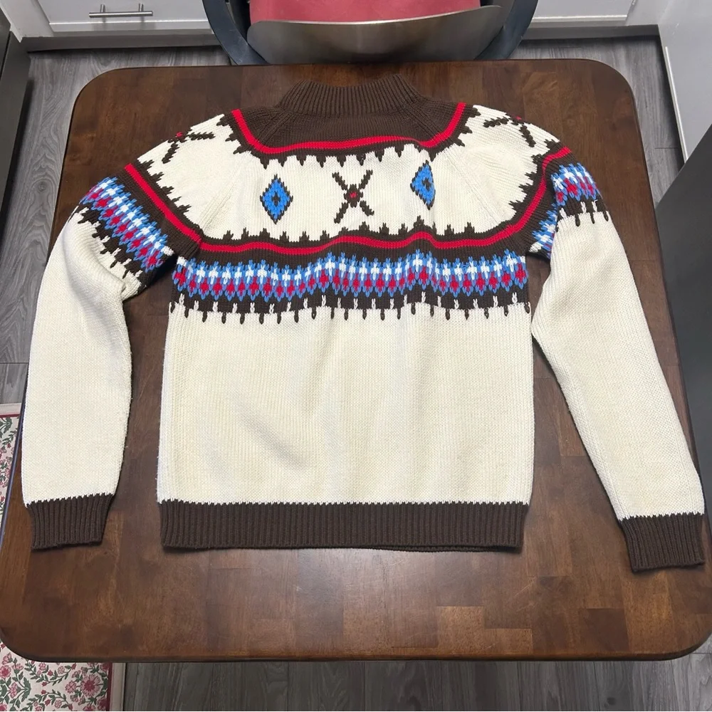 Vintage 70s Marcraft Knits Nordic Brown & Cream Striped Fair Isle Sweater Size M